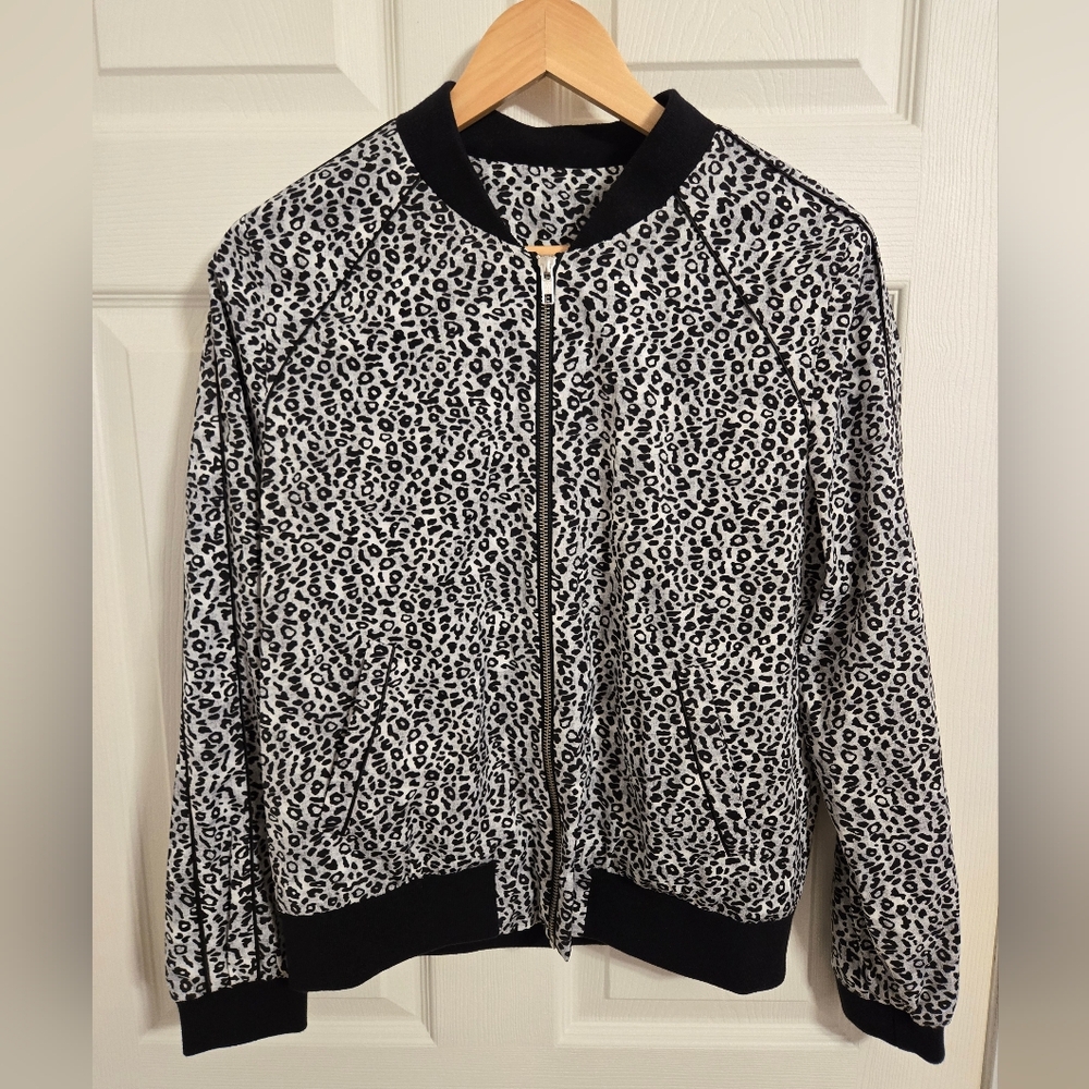 The Kooples Sport Black and White Leopard Print Women's Bomber Jacket Medium NWT